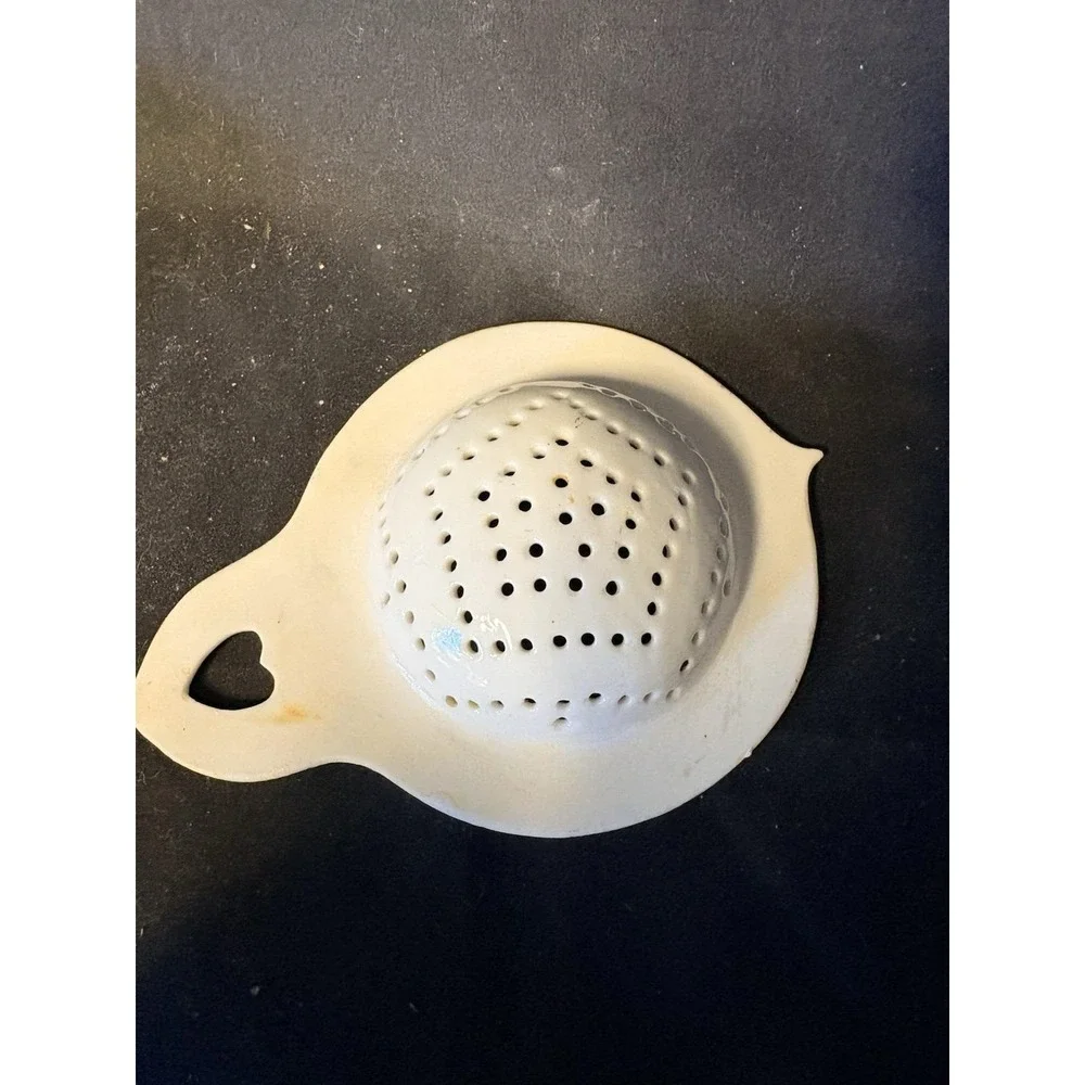 Antique Floral Porcelain Tea Strainer & Drip Bowl Base w/ Gold Gilded Accents